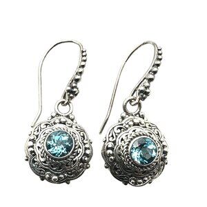 Sarda Blue Topaz Sterling Silver 1.5 Inch Pierced Chandelier Indonesian